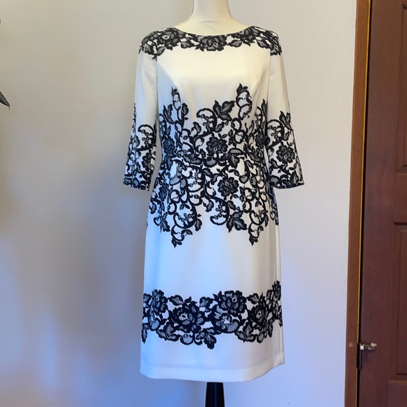 Adrianna Papell Fitted Placed Printed Lace Women's Dress Ivory : 8 Adrianna Papell Fitted Placed Printed Lace Women's Dress Ivory : 8